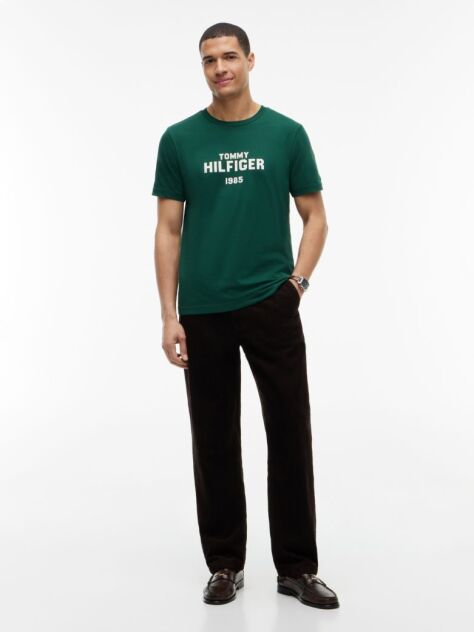 Πράσινο Βαμβακερό T-Shirt Με Κλασική Λαιμόκοψη Και Λογότυπο Σε Αντίθεση  Άνδρες
