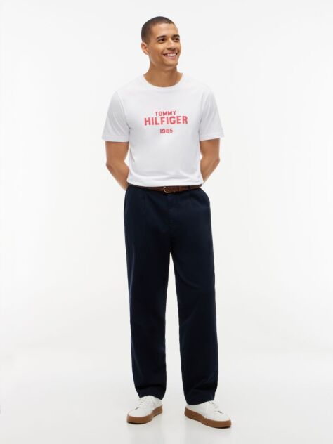 Άσπρο Βαμβακερό T-Shirt Με Κλασική Λαιμόκοψη Και Λογότυπο Σε Αντίθεση  Άνδρες
