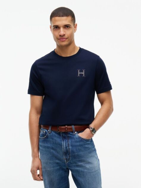 Μπλε T-Shirt Με Κλασική Λαιμόκοψη Και Varsity Κεντητό Λογότυπο  Άνδρες