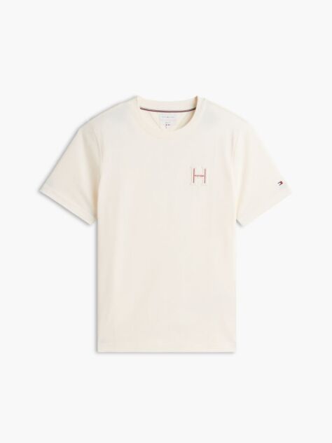 Μπεζ T-Shirt Με Κλασική Λαιμόκοψη Και Varsity Κεντητό Λογότυπο  Άνδρες