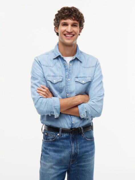 Blue Regular Fit Western Denim Shirt  Men