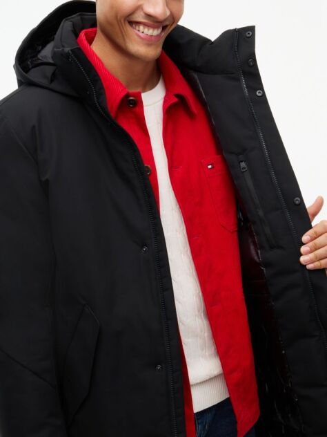 Black Performance Tech Hooded Padded Parka  Men