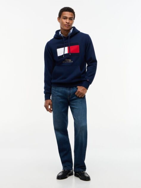 Blue Flag Embroidery Logo Fleece Hoody  Men