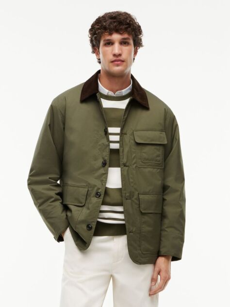 Green Corduroy Collar Padded Ripstop Barn Jacket  Men