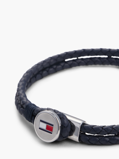 Blue Blue Leather Braided Bracelet  Men