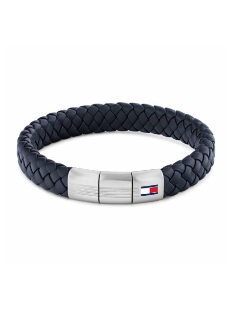 Blue Ionic-Plated Blue Leather Bracelet  Men