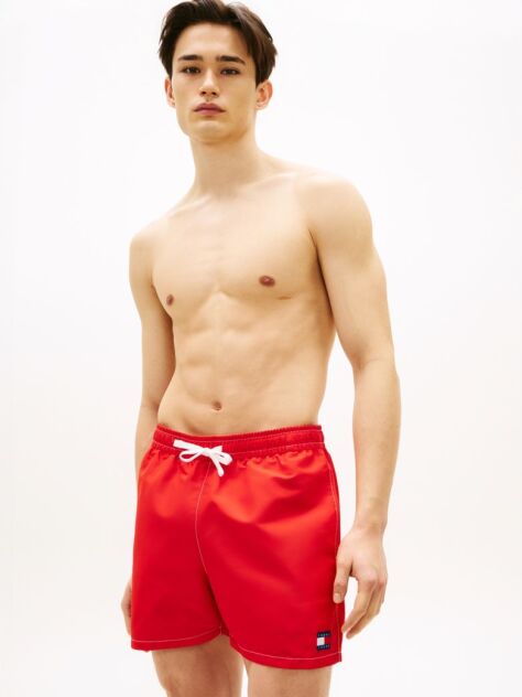 Red Heritage Logo Mid Length Swim Shorts  Men