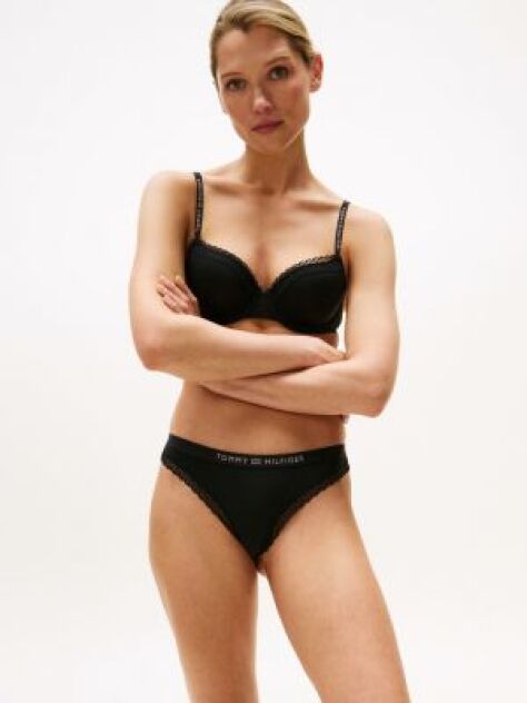 Black Tonal Logo Lace Thong  Women