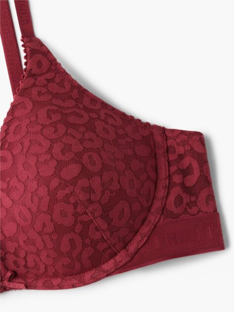 Red Leopard Lace Plunge Push-Up Bra  Women