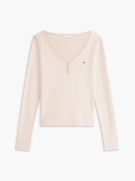 Beige Essential Pointelle Henley Relaxed Pyjama Set  Women