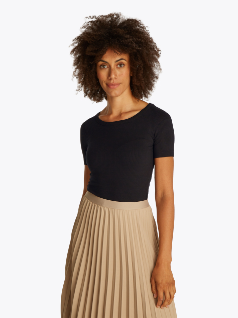 Black Ribbed Slim T-Shirt  Women