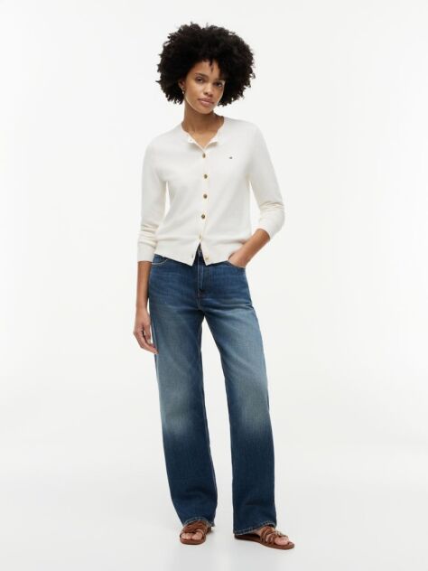 White Jersey Crew Neck Cardigan  Women
