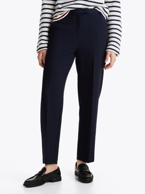Blue Slim Fit Straight Cropped Trousers  Women