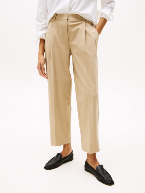 Beige Tapered Leg Low Rise Cropped Trousers  Women