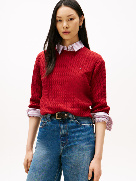 Red Fine Cable Knit Jumper  Women