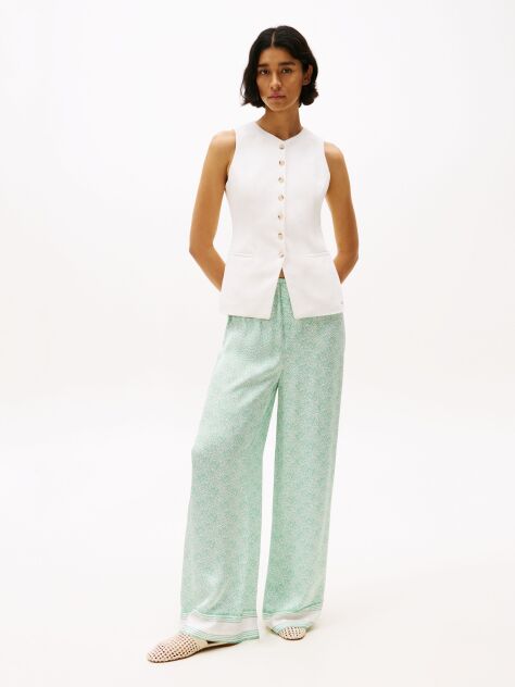 Green Sateen Loose Trousers  Women