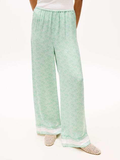 Green Sateen Loose Trousers  Women