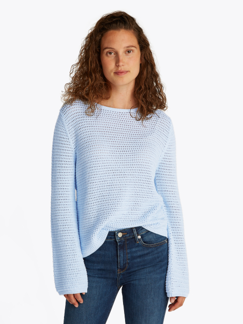 Blue Pointelle Crochet Jumper  Women