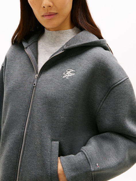 Grey Logo Embroidery Zip-Thru Hoody  Women