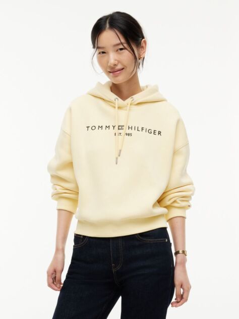 Κίτρινο Άνετο Flex Fleece Φούτερ Με Κεντημένο Λογότυπο  Γυναίκες