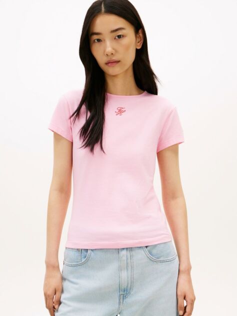 Ροζ Slim Βαμβακερό T-Shirt Με Λογότυπο  Γυναίκες