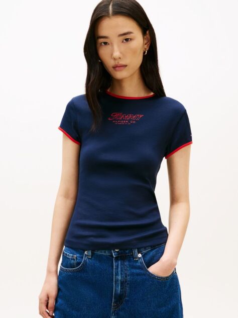 Μπλε Slim T-Shirt Με Λογότυπο  Γυναίκες