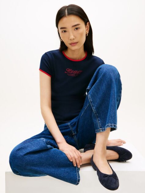 Μπλε Slim T-Shirt Με Λογότυπο  Γυναίκες