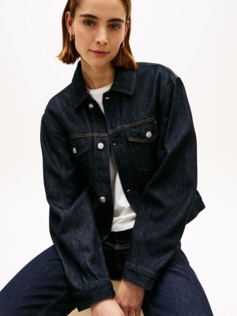 Μπλε Denim Τζάκετ Με Κεντημένη Σημαία Και Πιέτες  Γυναίκες