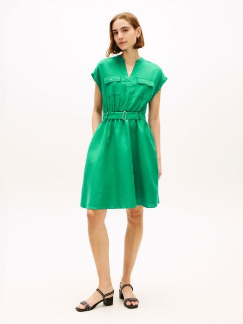 Green Belted Relaxed Mini Shirt Dress  Women