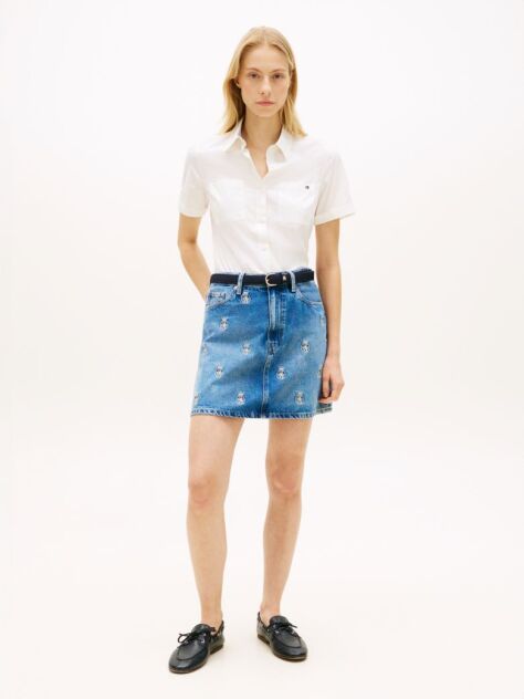 Μπλε Denim Μίνι Φούστα Με Κεντητό Οικόσημο TH  Γυναίκες