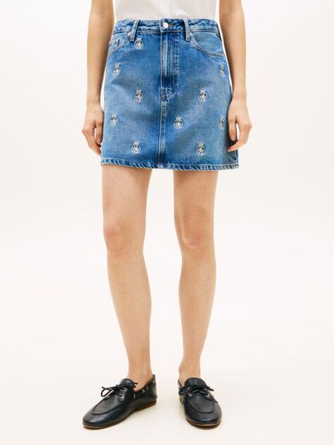 Μπλε Denim Μίνι Φούστα Με Κεντητό Οικόσημο TH  Γυναίκες