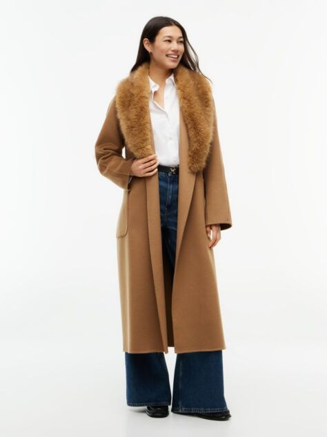 Brown Shawl Collar Wool Blend Relaxed Coat  Women