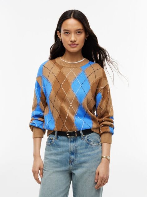 Multi Argyle Relaxed Crew Neck Jumper  Women