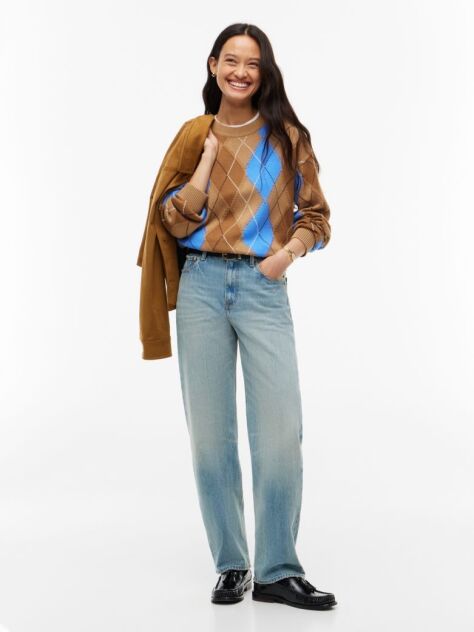 Multi Argyle Relaxed Crew Neck Jumper  Women