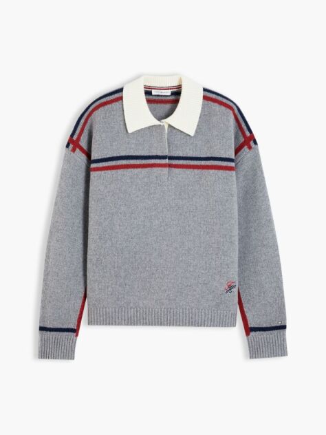 Grey Pure Wool Boxy Fit Polo Jumper  Women