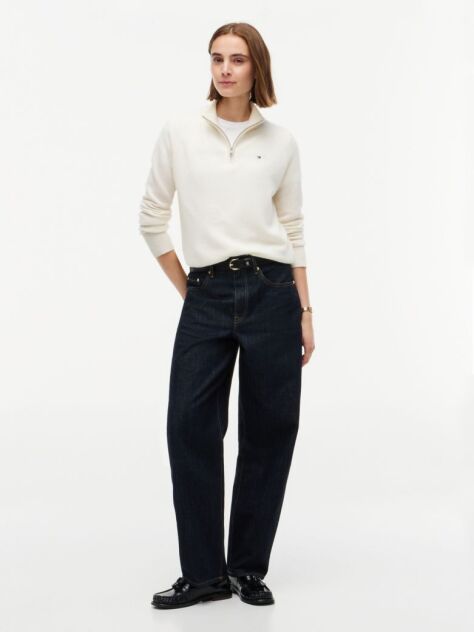 Beige Pure Wool Relaxed Quarter-Zip Jumper  Women