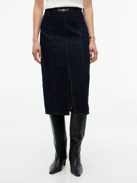 Blue Horsebit Slim Denim Midi Skirt  Women