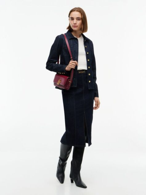 Blue Horsebit Slim Denim Midi Skirt  Women
