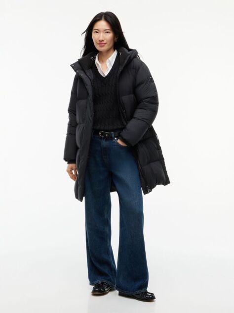 Black Water Repellent Down Hooded Coat  Women