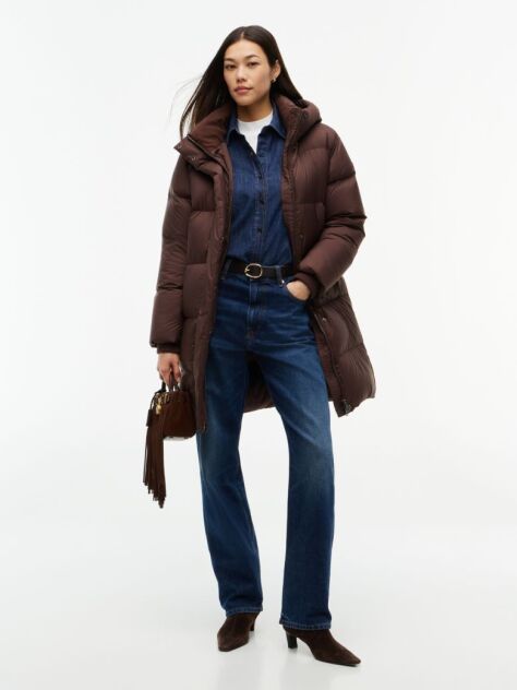 Brown Water Repellent Down Hooded Coat  Women
