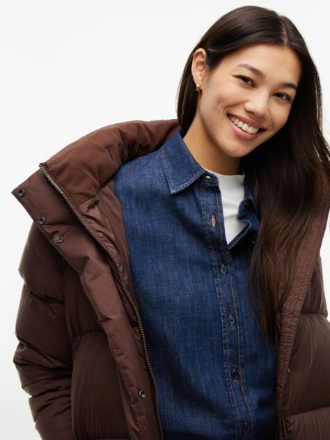 Brown Water Repellent Down Hooded Coat  Women