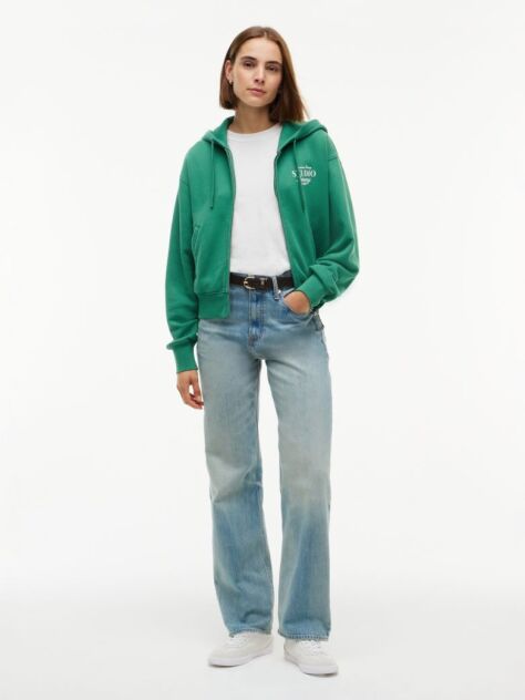 Πράσινο Oversized Hoody Με Φερμουάρ Και Λογότυπο  Γυναίκες