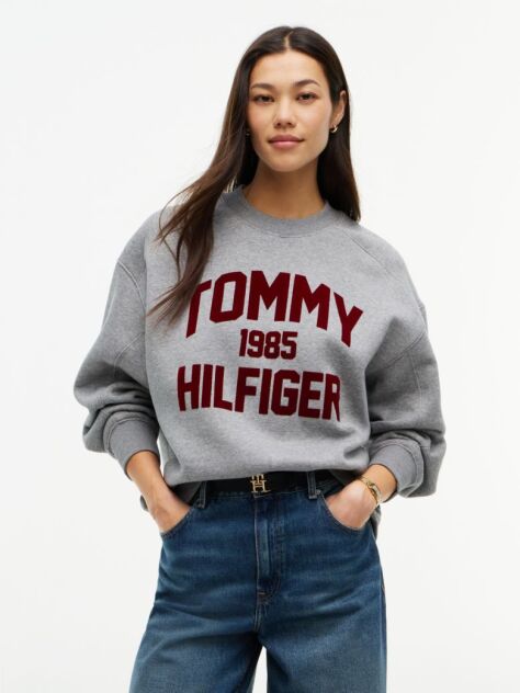 Grey Flock Varsity Logo Oversized Sweatshirt  Women