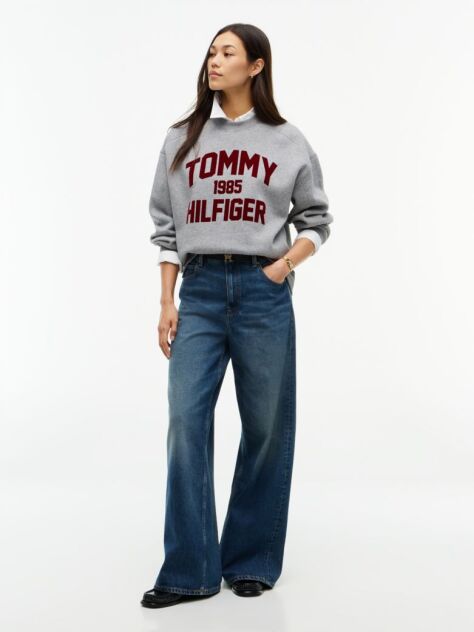 Grey Flock Varsity Logo Oversized Sweatshirt  Women