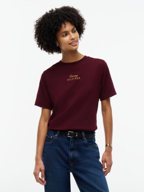 Κόκκινο T-Shirt Με Κλασική Λαιμόκοψη Και Κεντητό Λογότυπο  Γυναίκες