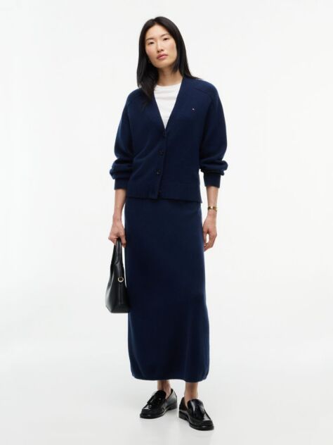 Blue Pure Wool Jersey Straight Midi Skirt  Women