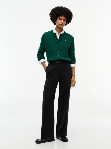 Green Pure Wool Cable Knit Slim Cardigan  Women