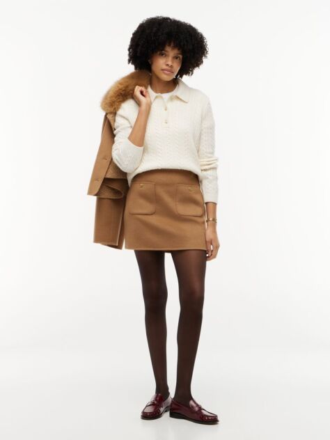 Brown Gold-Tone Button Wool Blend Mini Skirt  Women