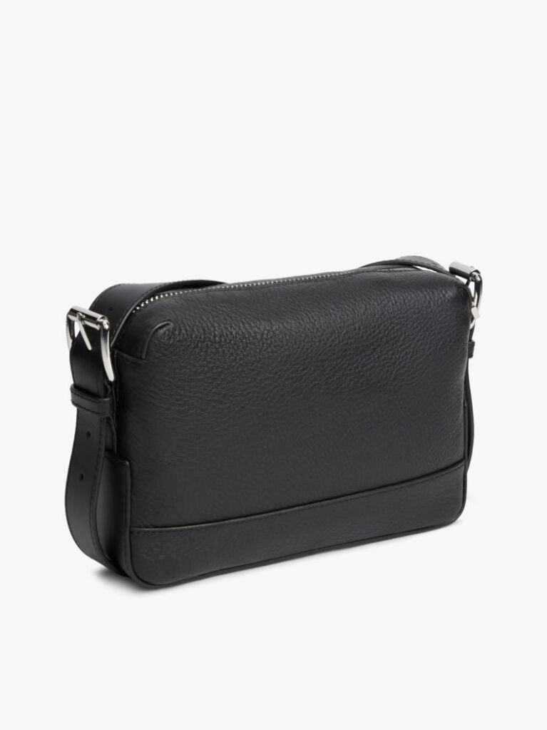 Black Pebble Grain Leather Crossbody Bag  Men