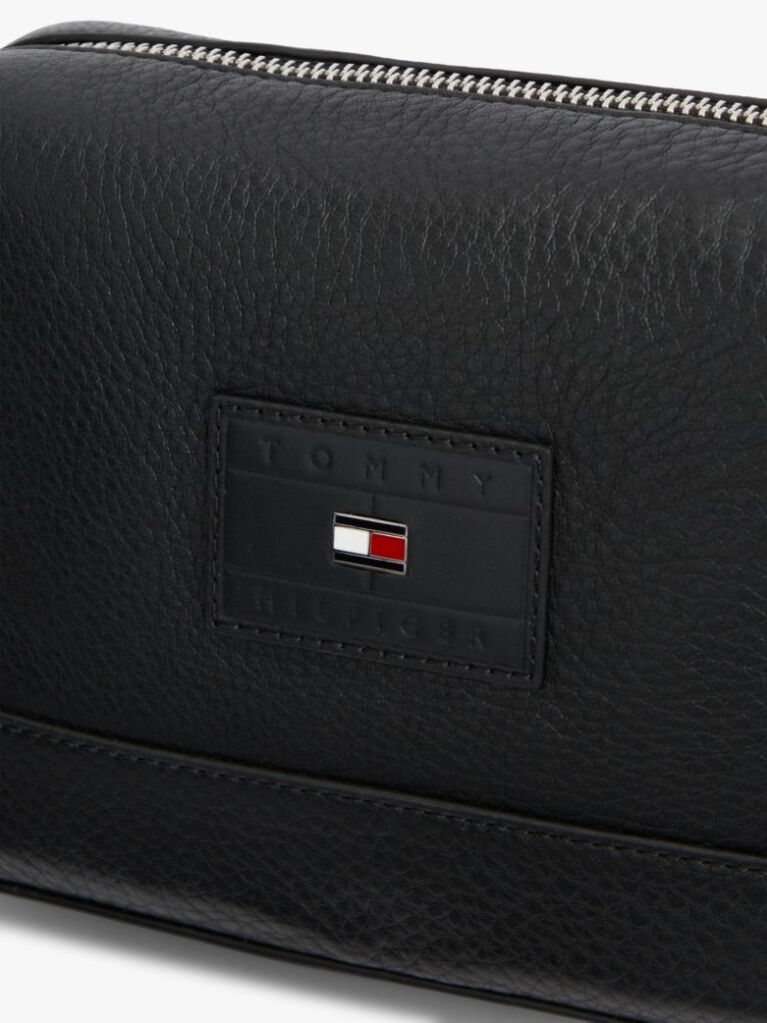 Black Pebble Grain Leather Crossbody Bag  Men